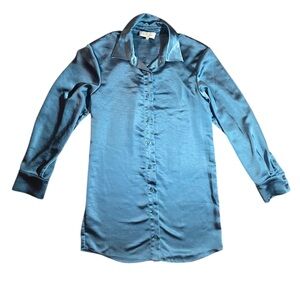 L'AGENCE Shimmering Blue Satin Blouse